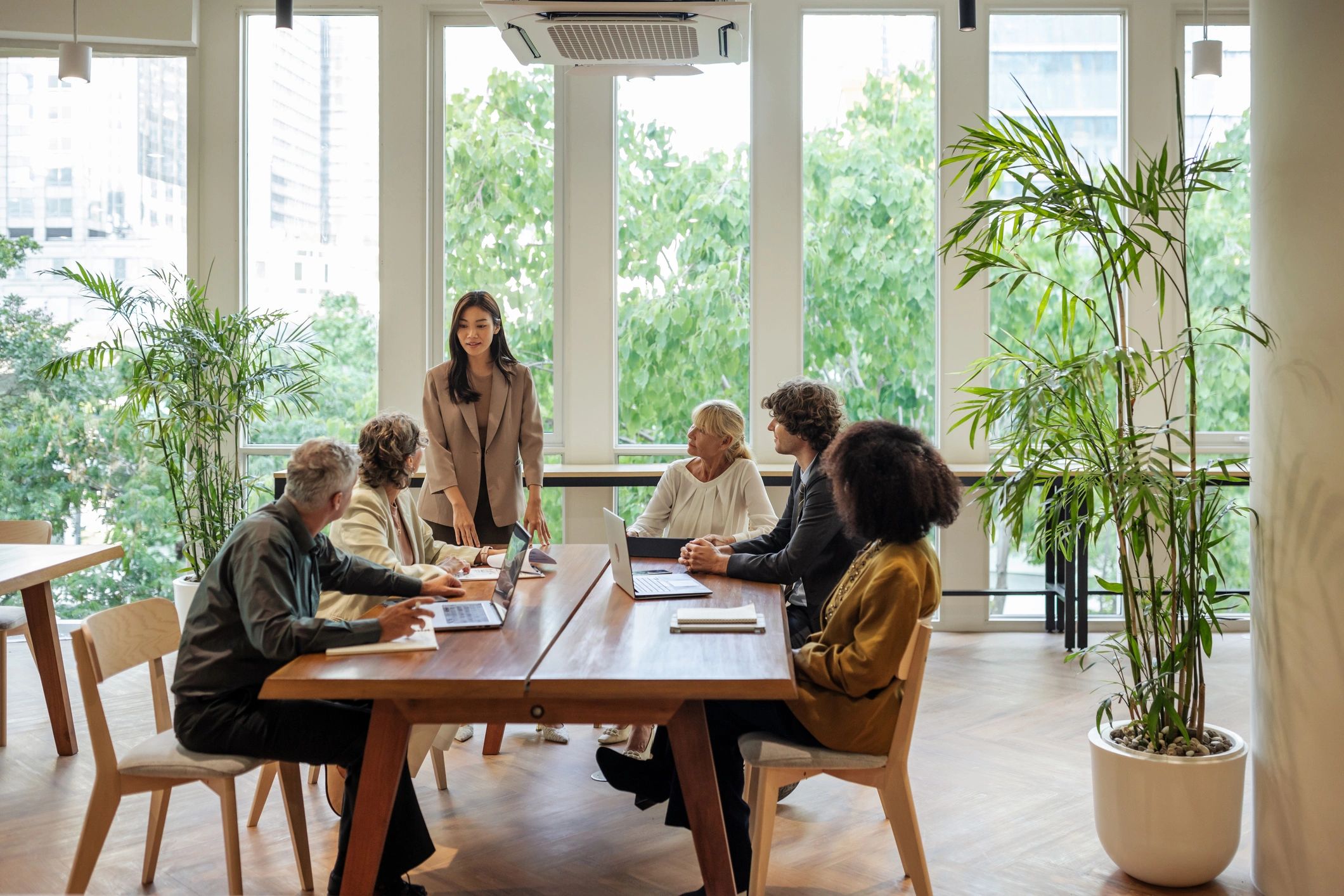 Property management team meeting in an office