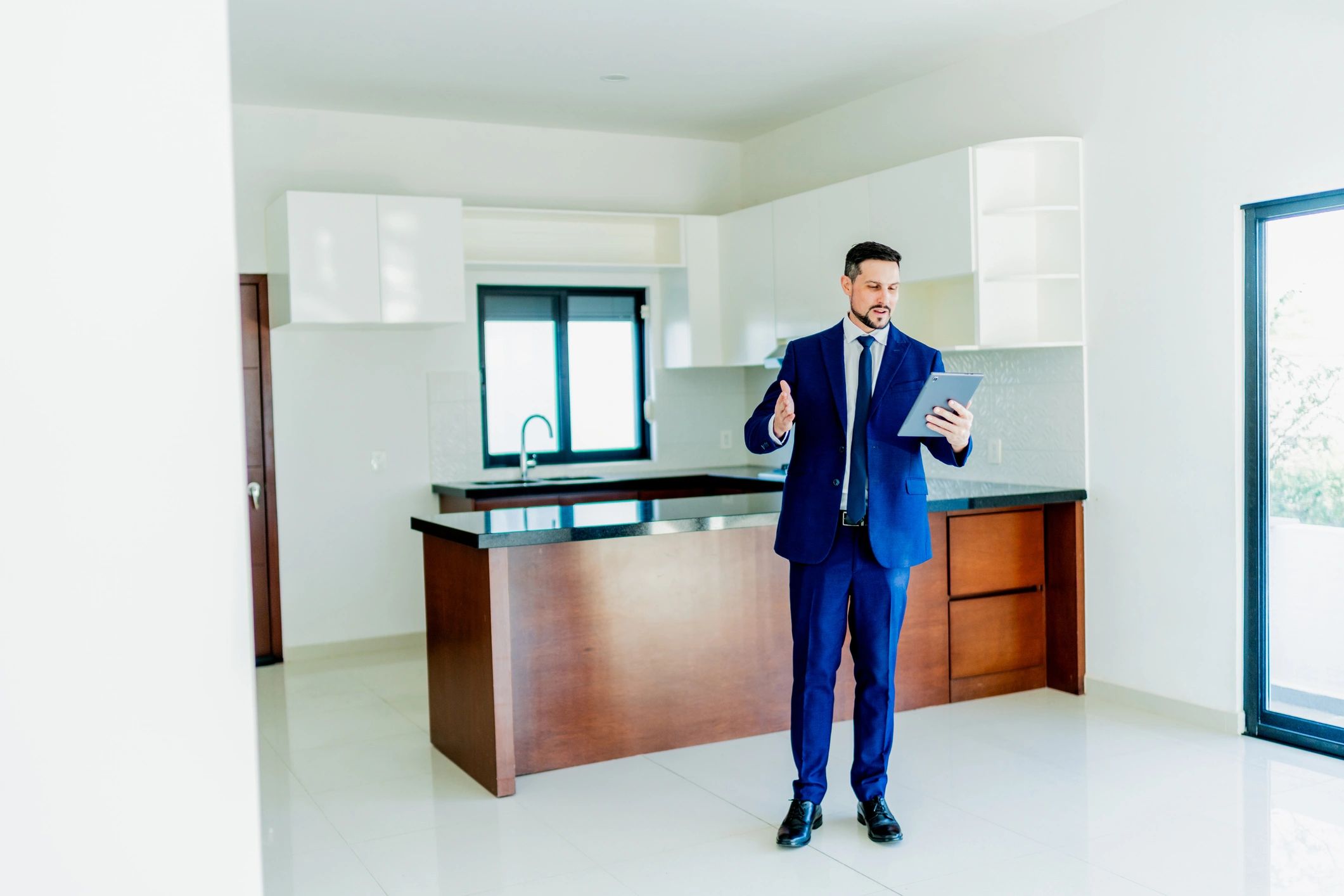 Property manager on a video call discussing a rental property